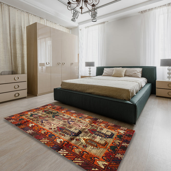Traditional Saffron Red Persian Rug in a Bedroom, tr102