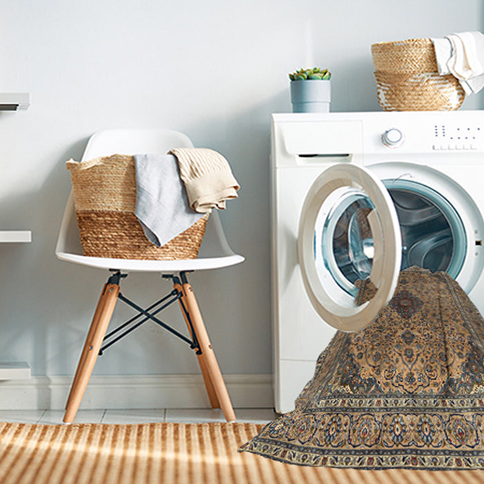 Machine Washable Traditional Sand Brown Rug in a Washing Machine, wshtr1031