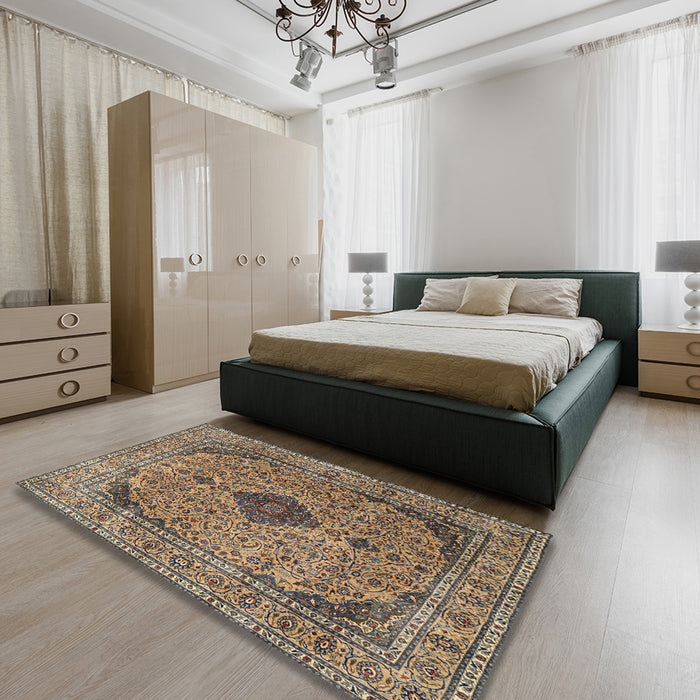 Machine Washable Traditional Sand Brown Rug in a Bedroom, wshtr1031