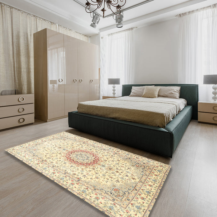 Machine Washable Traditional Gold Rug in a Bedroom, wshtr1032