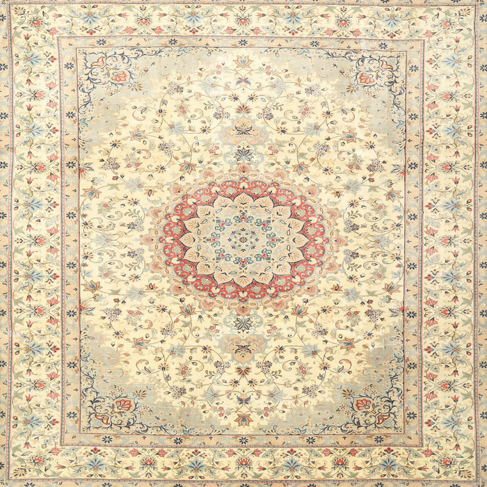 Round Machine Washable Traditional Gold Rug, wshtr1032