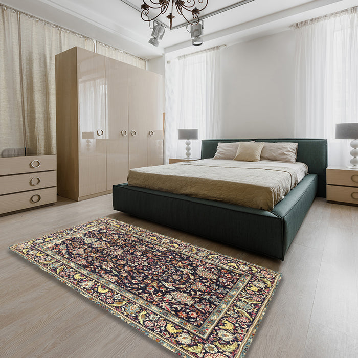 Machine Washable Traditional Light French Beige Brown Rug in a Bedroom, wshtr1034