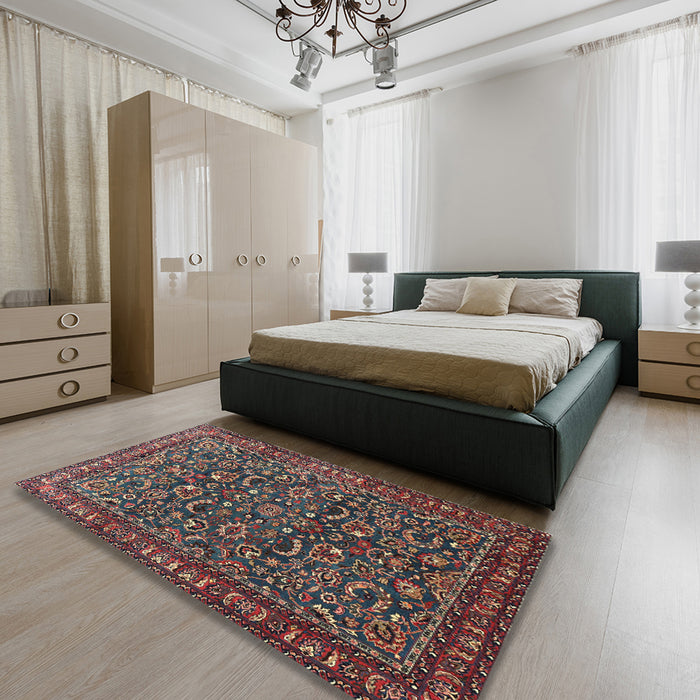 Traditional Army Brown Persian Rug in a Bedroom, tr1037