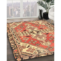 Traditional Mahogany Brown Persian Rug in Family Room, tr1038