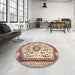 Round Traditional Sienna Brown Persian Rug in a Office, tr1039