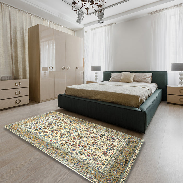 Machine Washable Traditional Brown Rug in a Bedroom, wshtr1040