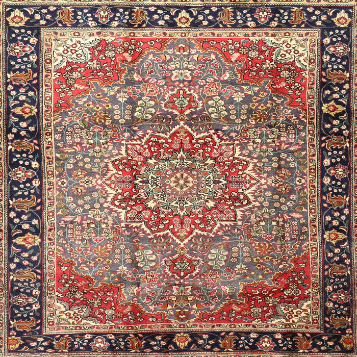 Square Traditional Brown Red Medallion Rug, tr1041