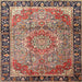 Square Traditional Brown Red Medallion Rug, tr1041