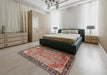 Machine Washable Traditional Brown Red Rug in a Bedroom, wshtr1041