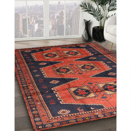 Traditional Chestnut Brown Persian Rug in Family Room, tr1043