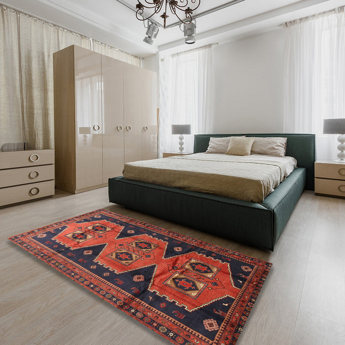 Machine Washable Traditional Chestnut Brown Rug in a Bedroom, wshtr1043