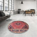 Round Machine Washable Traditional Light Copper Gold Rug in a Office, wshtr1044