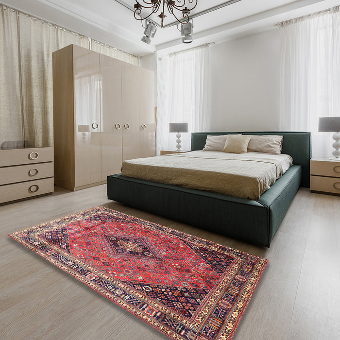 Machine Washable Traditional Light Copper Gold Rug in a Bedroom, wshtr1044