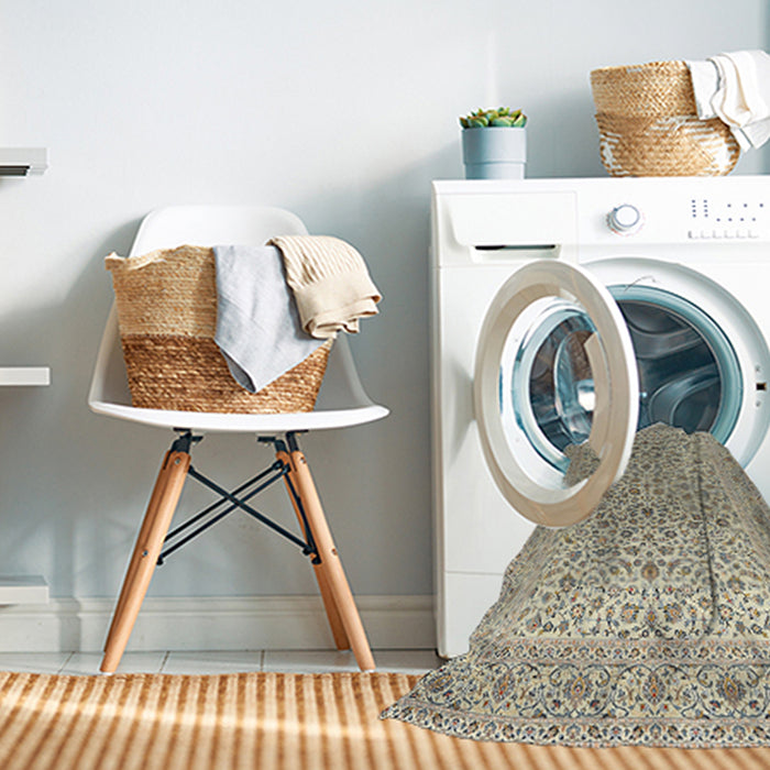 Machine Washable Traditional Khaki Gold Rug in a Washing Machine, wshtr1045