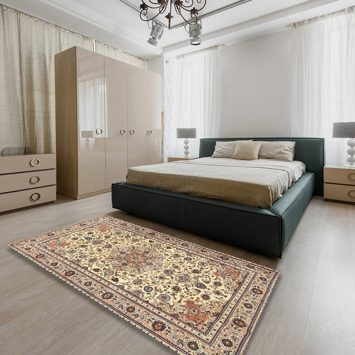 Traditional Sienna Brown Persian Rug in a Bedroom, tr1046