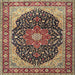 Round Machine Washable Traditional Brown Green Rug, wshtr1052