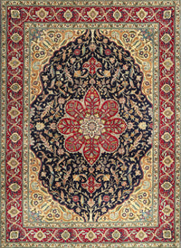 Machine Washable Traditional Brown Green Rug, wshtr1052