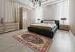 Traditional Brownish Green Medallion Rug in a Bedroom, tr1052