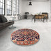 Round Machine Washable Traditional Vermilion Red Rug in a Office, wshtr1055