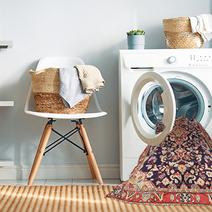 Machine Washable Traditional Vermilion Red Rug in a Washing Machine, wshtr1055