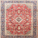 Square Traditional Brown Red Medallion Rug, tr1058