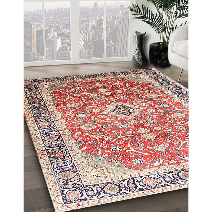 Machine Washable Traditional Brown Red Rug in a Family Room, wshtr1058