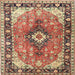 Round Machine Washable Traditional Saffron Red Rug, wshtr1059