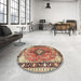 Round Traditional Saffron Red Persian Rug in a Office, tr1059