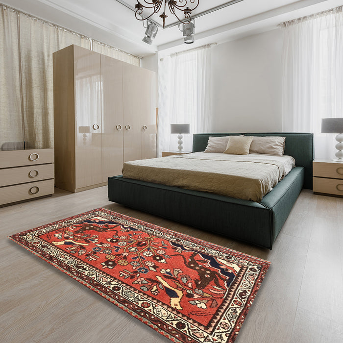 Machine Washable Traditional Tomato Red Rug in a Bedroom, wshtr1060