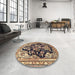 Round Traditional Reddish Brown Persian Rug in a Office, tr1061