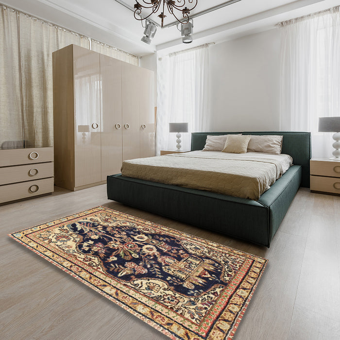 Machine Washable Traditional Sepia Brown Rug in a Bedroom, wshtr1061