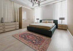 Traditional Camel Brown Medallion Rug in a Bedroom, tr1063