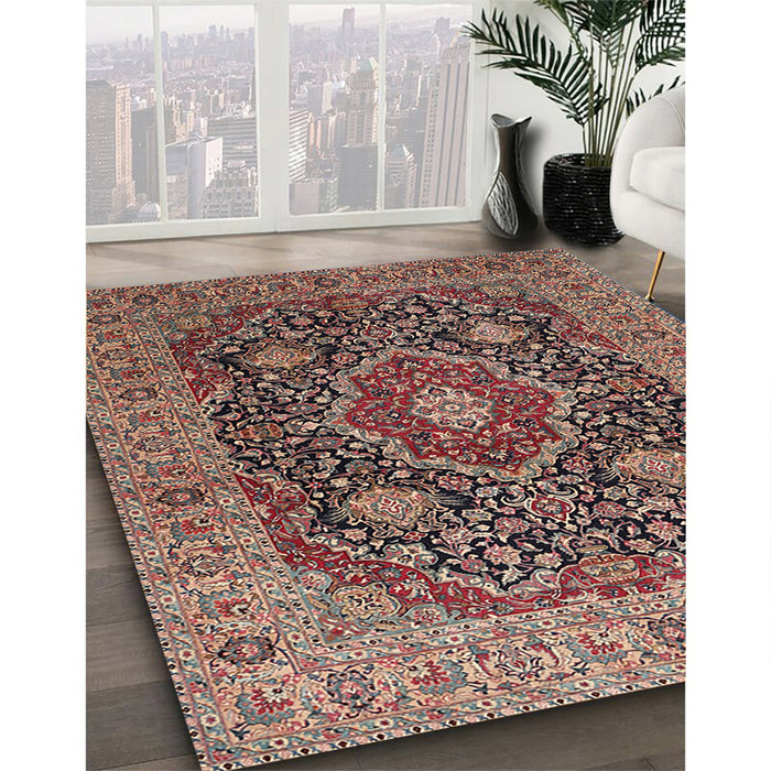 Traditional Camel Brown Medallion Rug in Family Room, tr1063