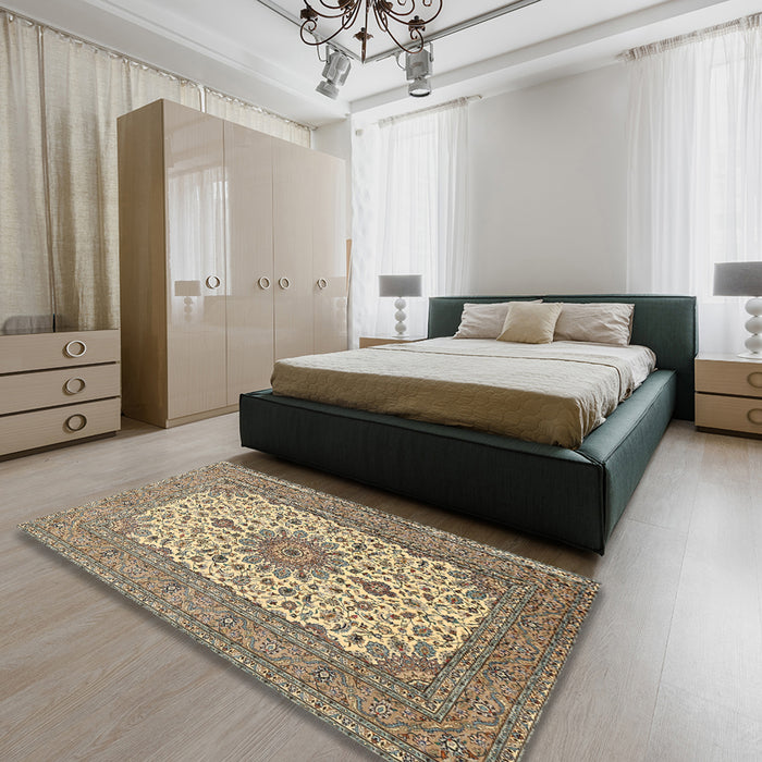 Machine Washable Traditional Sepia Brown Rug in a Bedroom, wshtr1065
