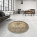 Round Machine Washable Traditional Sepia Brown Rug in a Office, wshtr1065