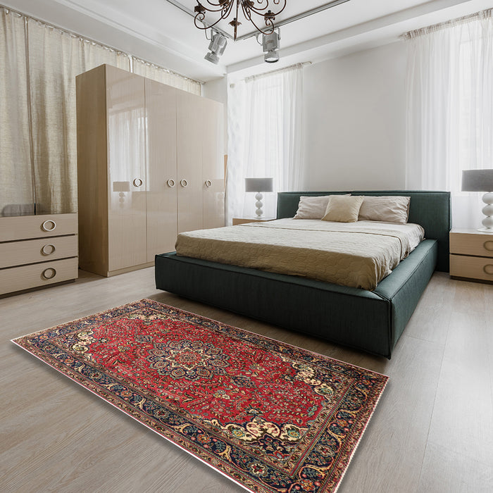 Traditional Dark Almond Brown Medallion Rug in a Bedroom, tr1066