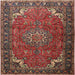 Round Machine Washable Traditional Dark Almond Brown Rug, wshtr1066