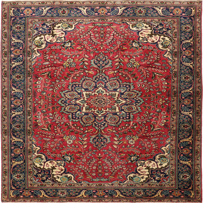 Square Traditional Dark Almond Brown Medallion Rug, tr1066