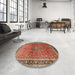 Round Machine Washable Traditional Tomato Red Rug in a Office, wshtr1067