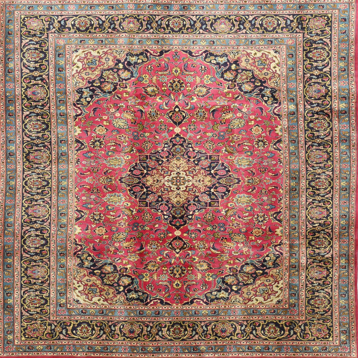 Square Traditional Brown Red Medallion Rug, tr1069