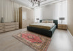 Machine Washable Traditional Brown Red Rug in a Bedroom, wshtr1069