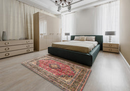 Traditional Brown Red Medallion Rug in a Bedroom, tr1069