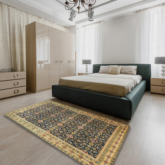 Machine Washable Traditional Metallic Gold Rug in a Bedroom, wshtr1070