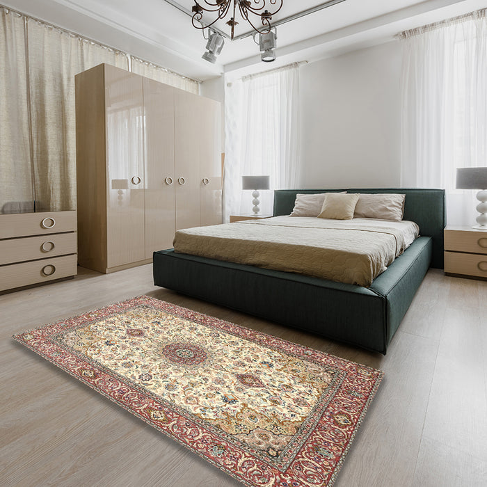 Traditional Sienna Brown Medallion Rug in a Bedroom, tr1072