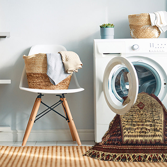 Machine Washable Traditional Metallic Gold Rug in a Washing Machine, wshtr1073