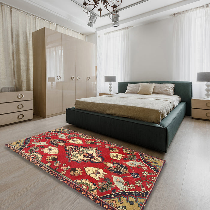Machine Washable Traditional Orange Brown Rug in a Bedroom, wshtr1074