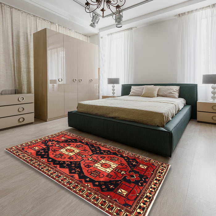 Traditional Sienna Brown Persian Rug in a Bedroom, tr1075