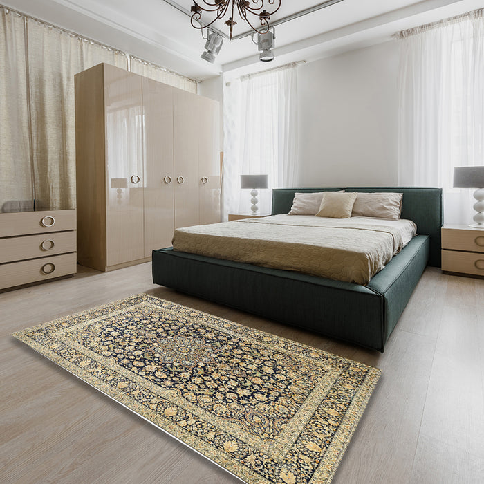 Machine Washable Traditional Brown Rug in a Bedroom, wshtr1076