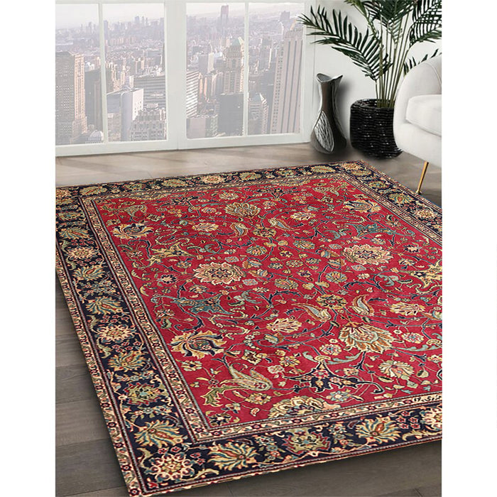 Traditional Orange Salmon Pink Persian Rug in Family Room, tr1078