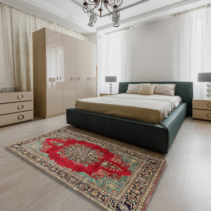 Machine Washable Traditional Saffron Red Rug in a Bedroom, wshtr1079